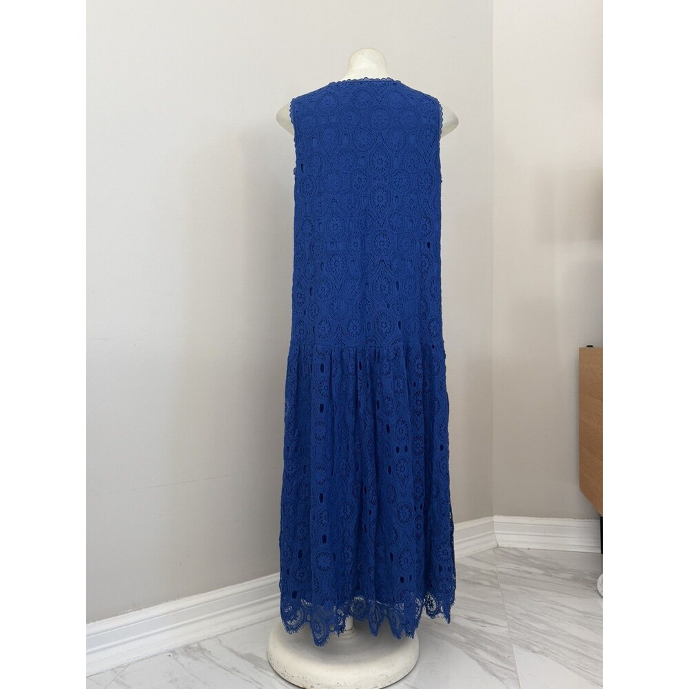 Chico's Maxi Dress Medallion Lace Size 8 Cobalt Blue Women Sleeveless Eyelet